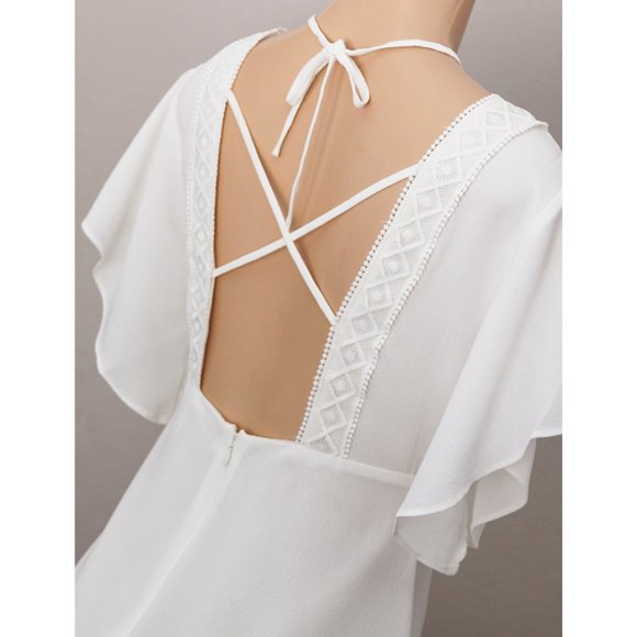 White Plunging V Neck Strappy Skater Mini Dress - Picture 4 of 8